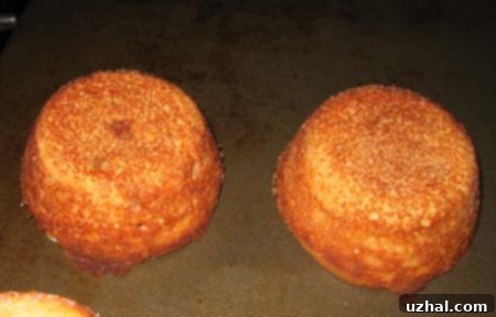 Step 6: Peanut butter lava cakes baking in the oven, tops just setting