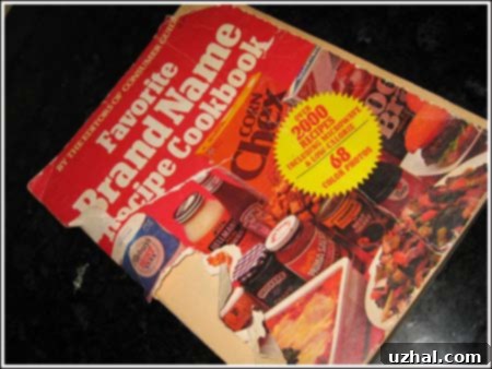 Favorite Brand Name Recipe Cookbook with a vibrant red cover, symbolizing a collection of classic, cherished recipes.
