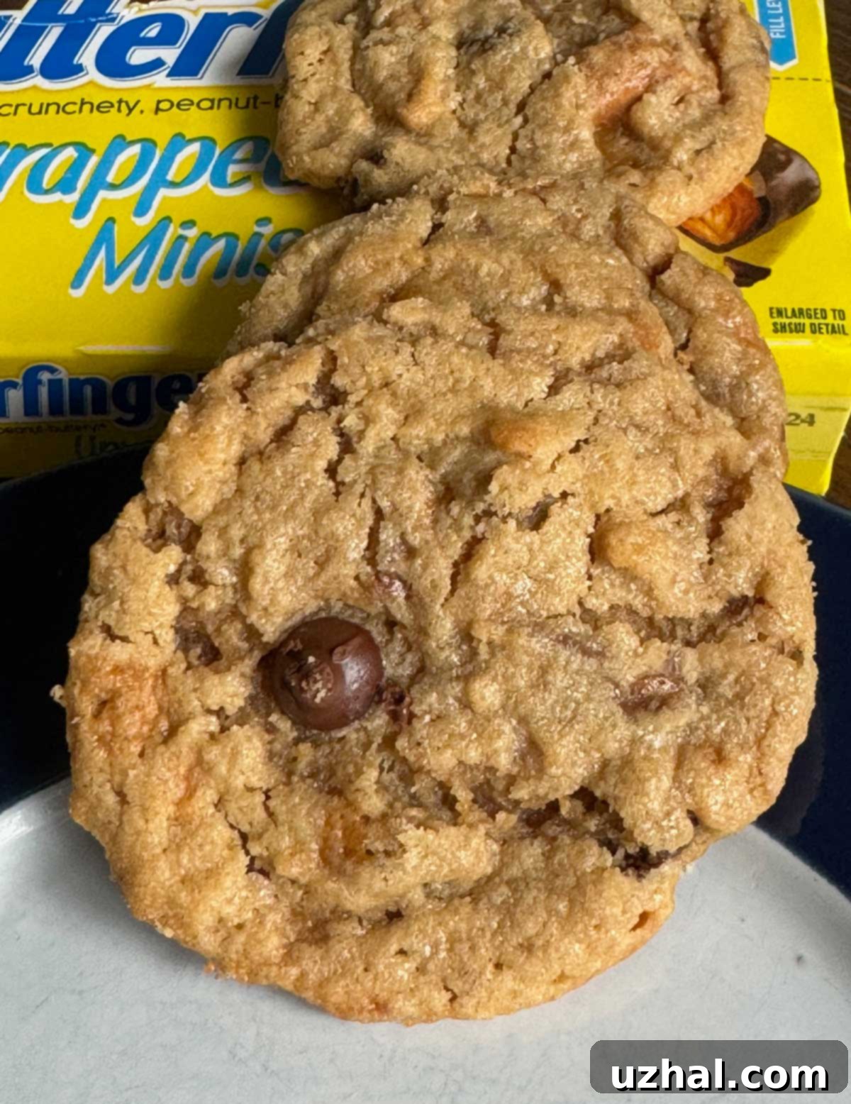 Chewy Peanut Butter Butterfinger Cookies on a baking sheet