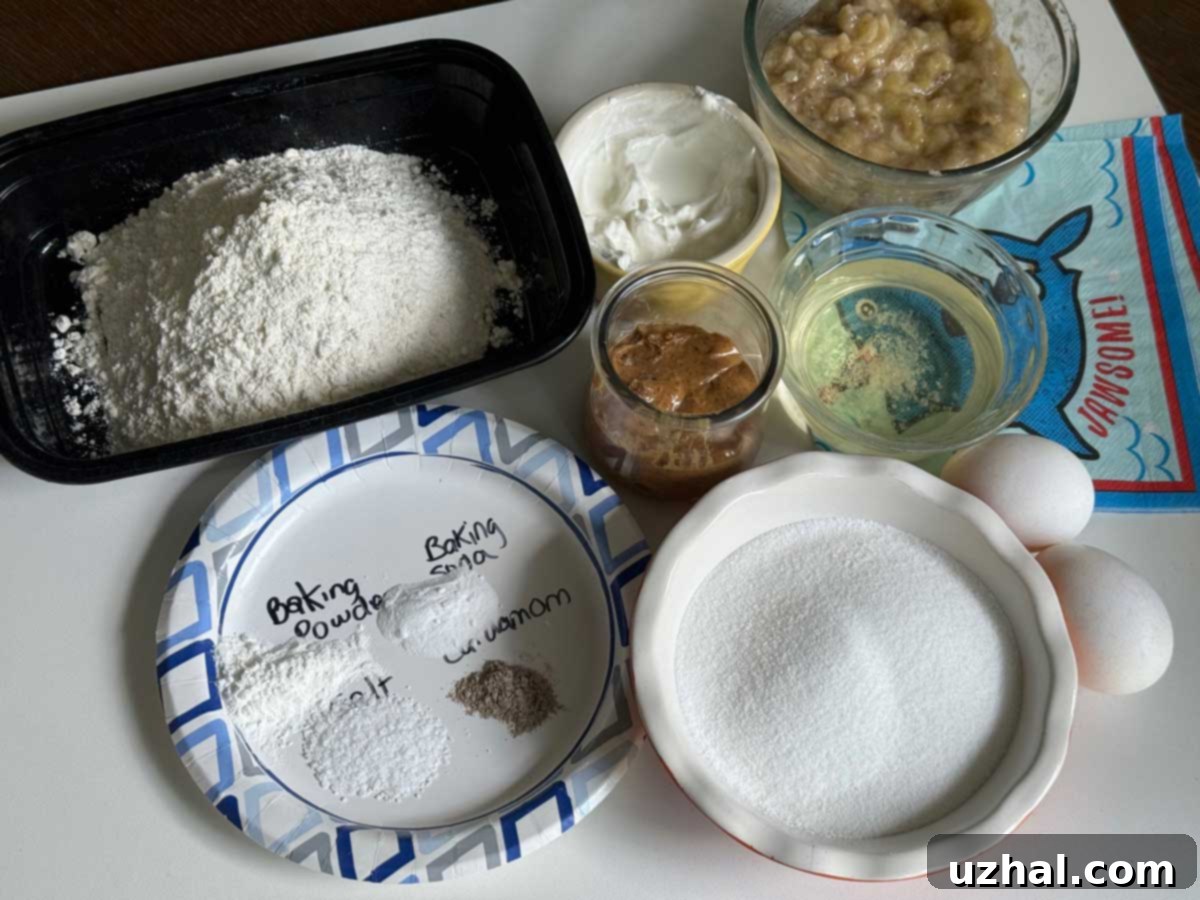 Ingredients for Almond Butter Banana Bread adapted from Dessert Person by Claire Saffitz