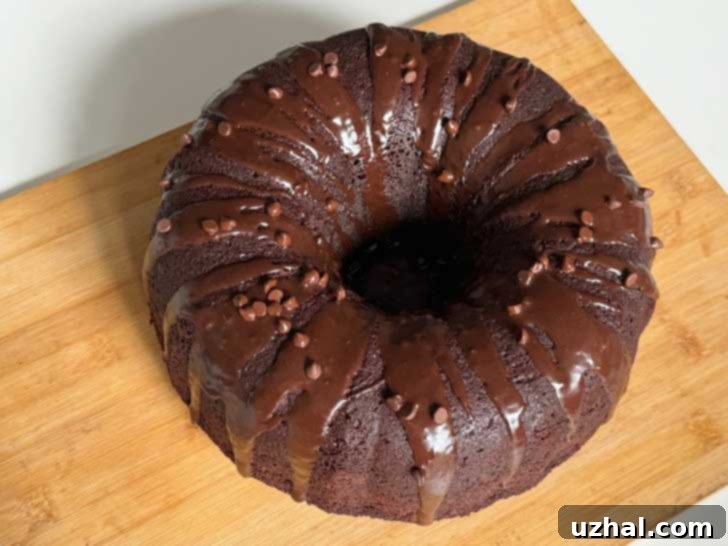 An iced Pillsbury Bake-off Chocolate Bundt Cake