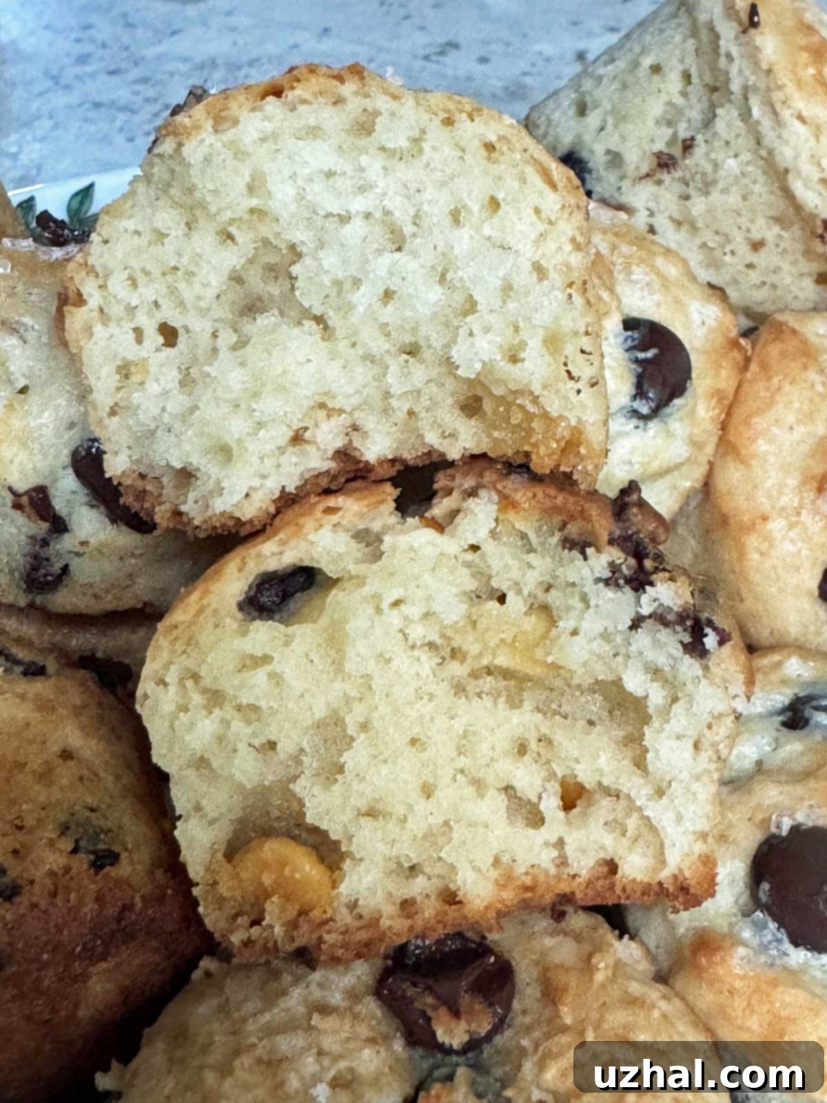 Butterscotch or Chocolate Chip Mini Muffins made with yogurt or sour cream.