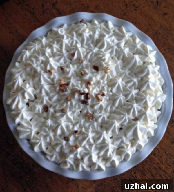 butternut brownie pie with sweetened whipped cream and a sprinkle of nuts