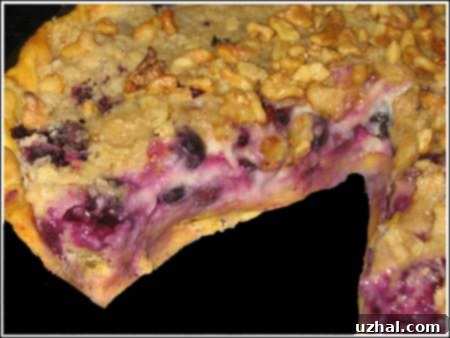 Close-up of the creamy, vibrant blueberry filling of the pie.