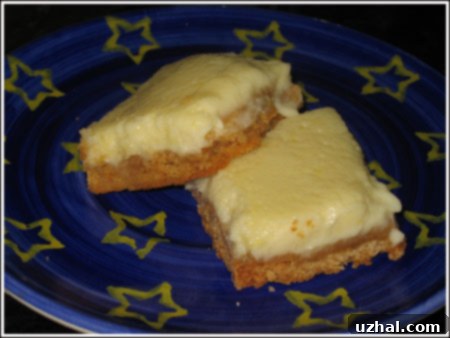 Properly chilled butter crunch lemon cottage cheese bars cut into squares