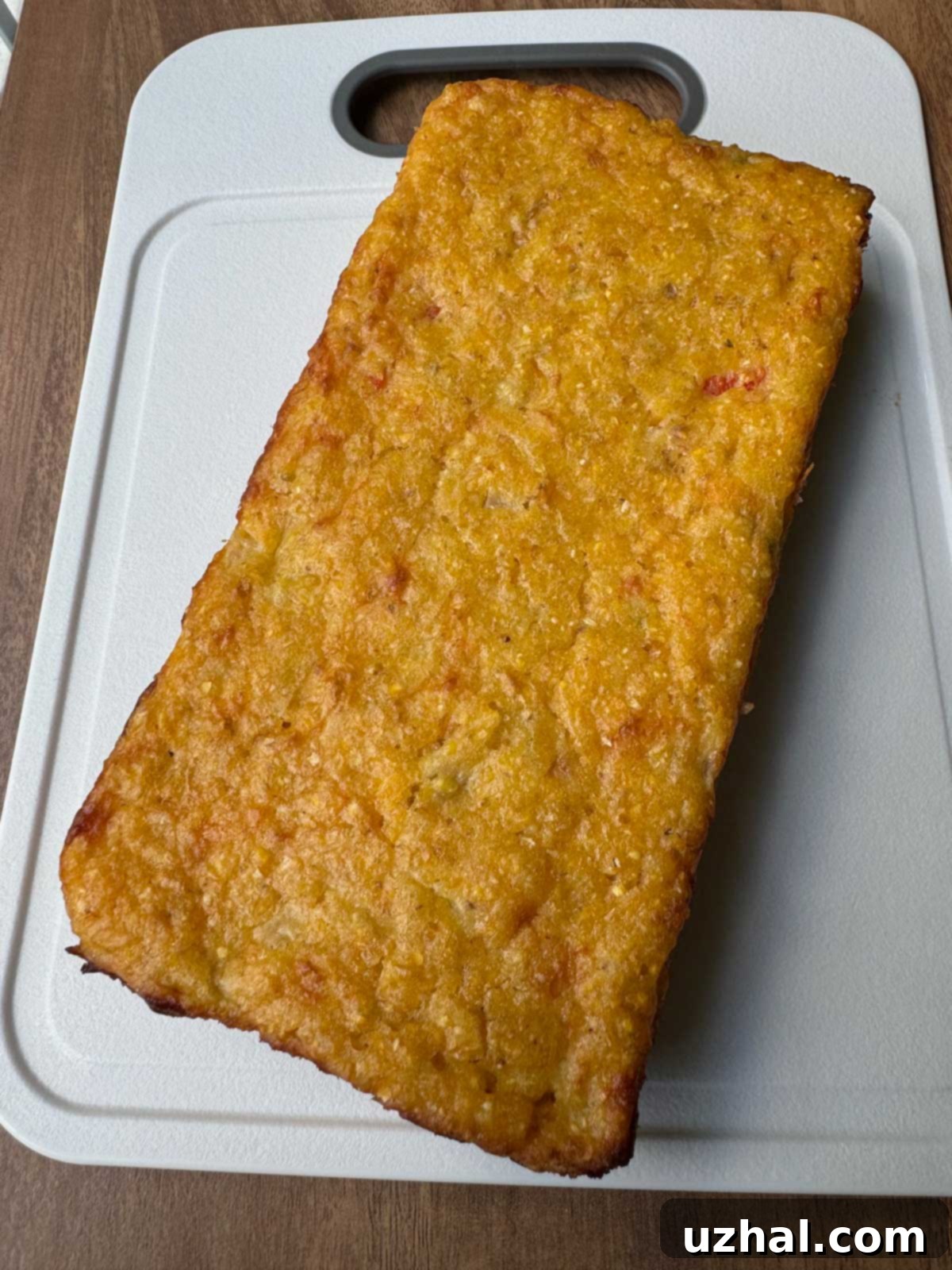 Flourless Mexican Cornbread ready to be cut.