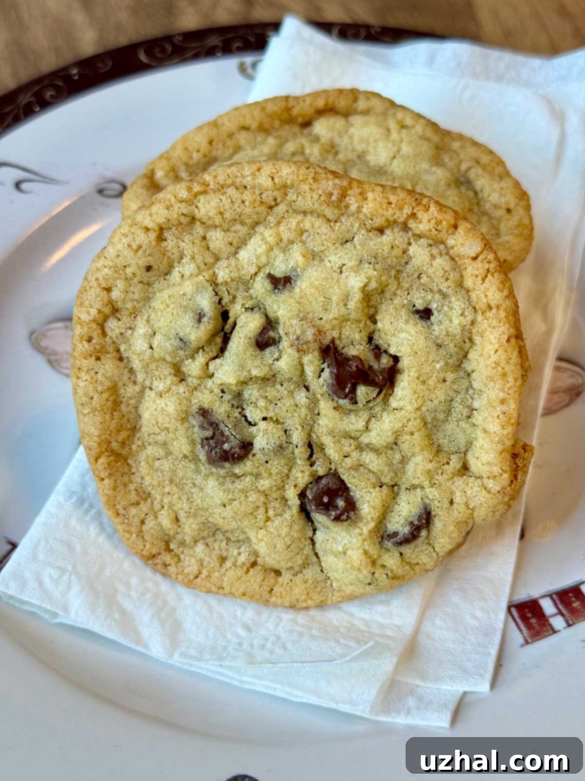 Close-up of smaller chocolate chip cookies made with buckwheat flour