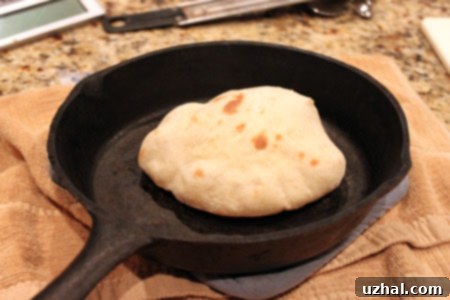 Golden-brown pita bread with a visible pocket formation