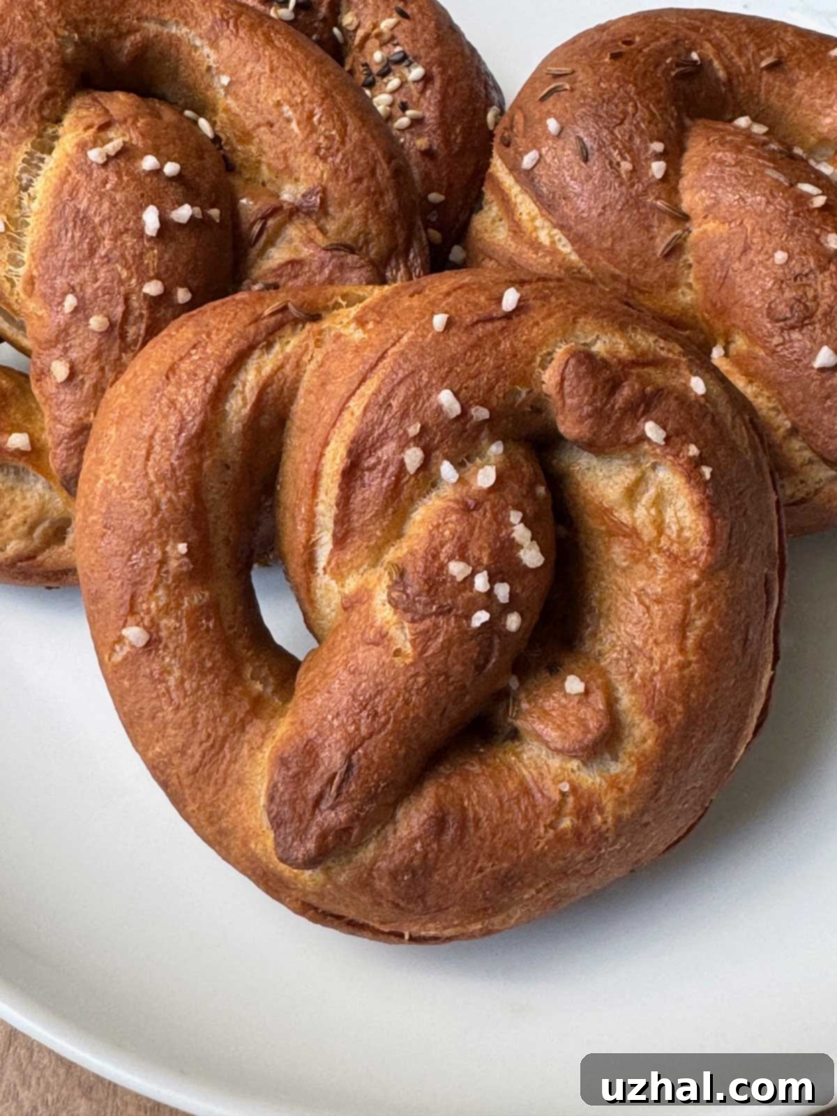 Rustic Rye Pretzels 2 Honey and Rye Flour Pretzels recipe, showcasing a batch of freshly baked pretzels with a deep golden-brown crust.