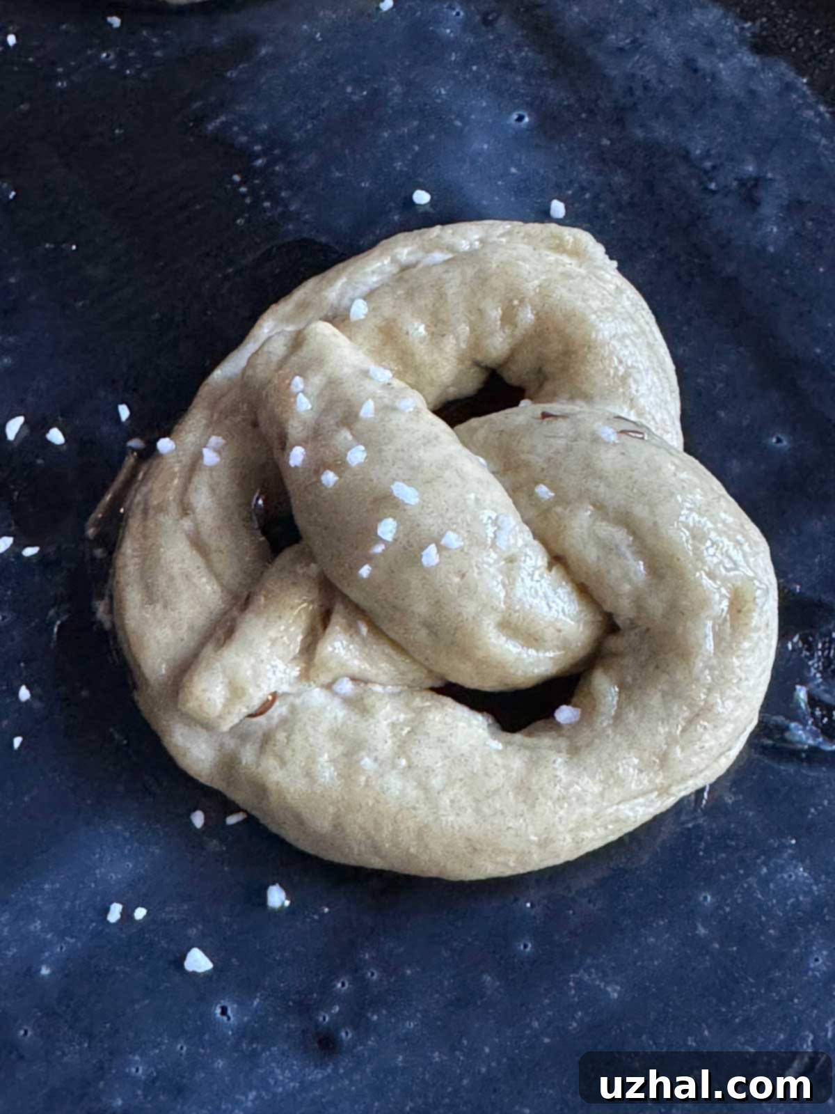 Rustic Rye Pretzels 3 Honey Rye Pretzel dough, shaped into traditional pretzel forms, laid out on a baking sheet, ready for the boiling and baking process.