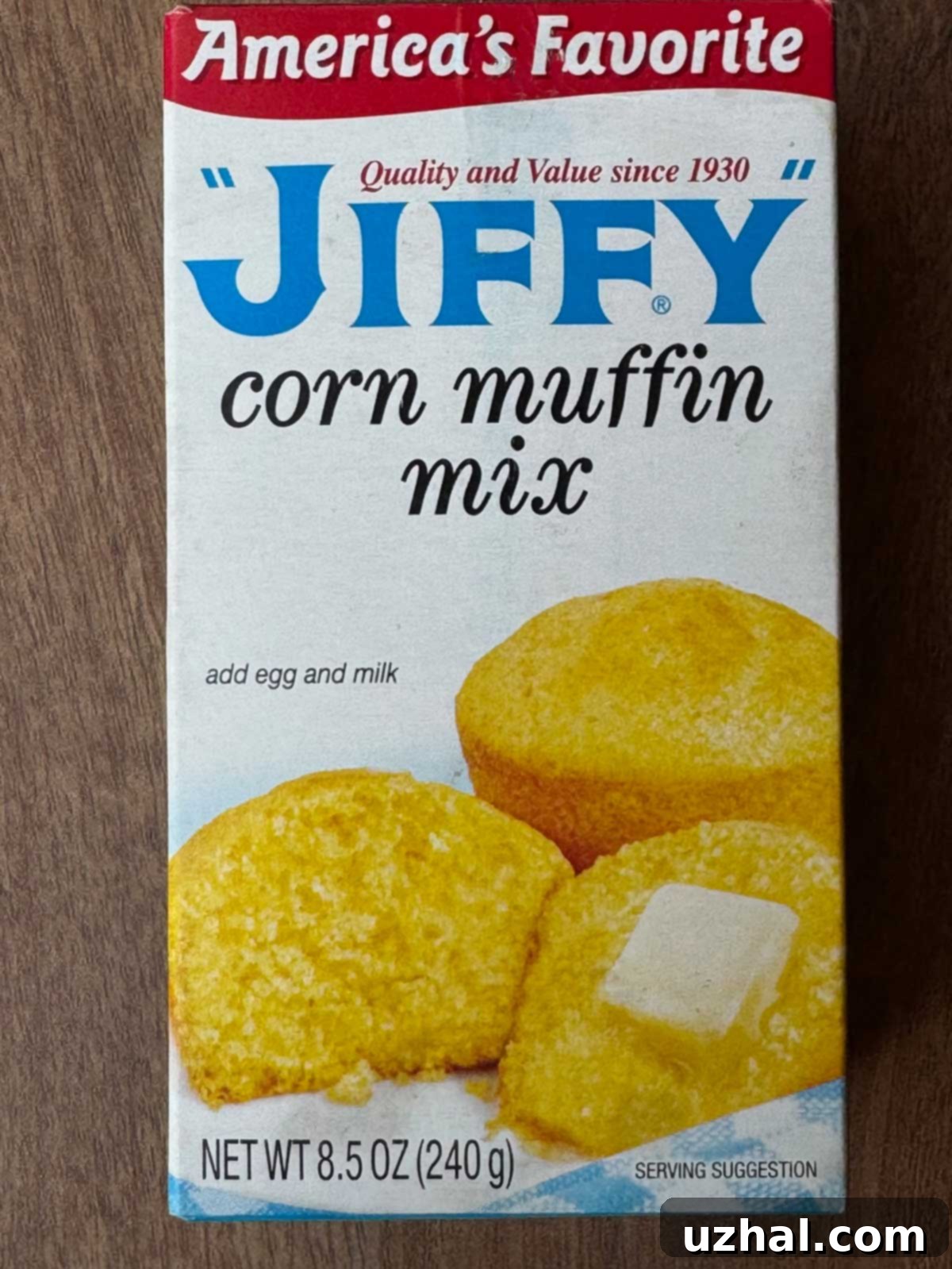 Jiffy Corn Muffin Mix box, an ingredient for cornbread twists.