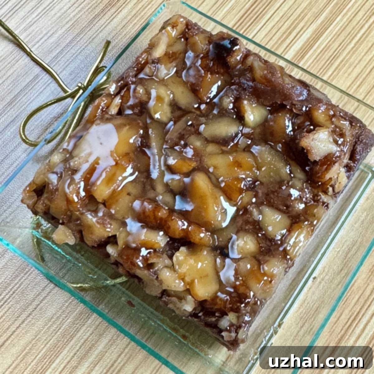 Fudgy Palmer House Brownie Delights 3 An original Palmer House Brownie from the Palmer House Hilton in Chicago, featuring its iconic apricot glaze and whole walnut on top.