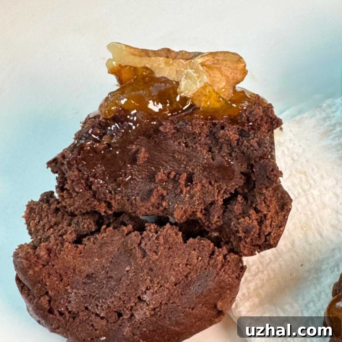 Fudgy Palmer House Brownie Delights 6 Close-up of very fudgy brownie cookies made with melted Guittard Sante chips, highlighting the luxurious, moist texture and rich chocolate content.