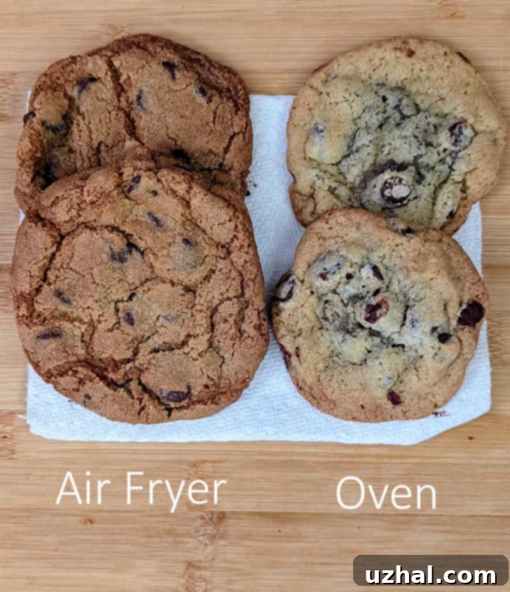 Comparison of air fryer chocolate chip cookies vs. oven baked chocolate chip cookies