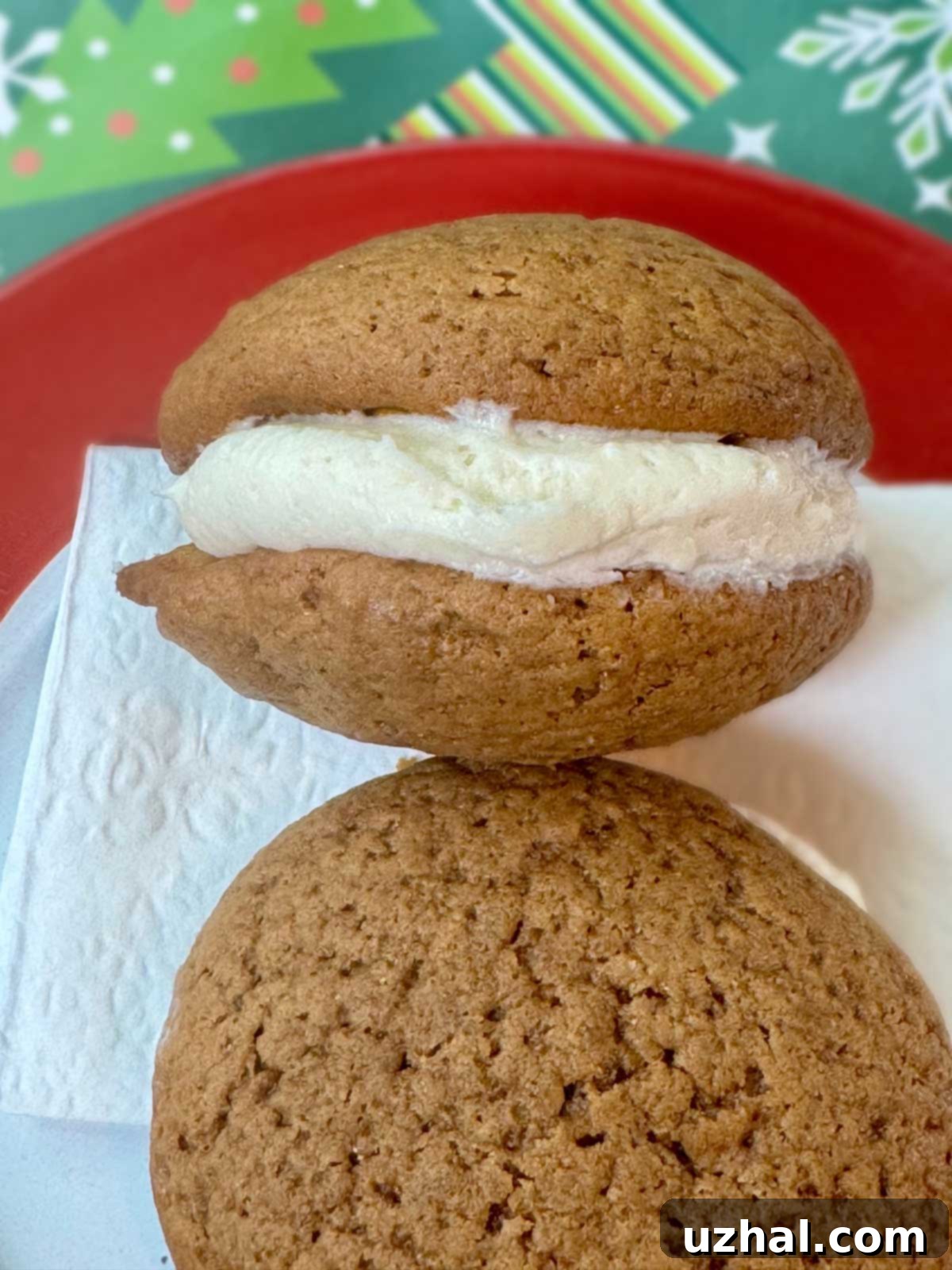 Gingerbread Whoopie Pies recipe with a cream cheese filling.