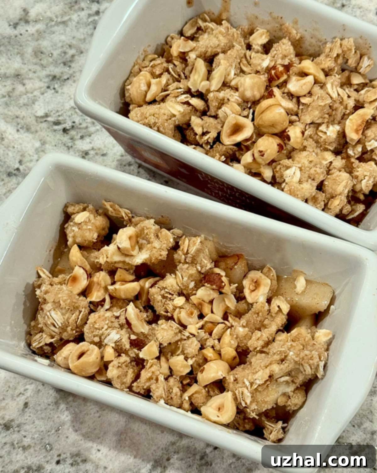 Small-Batch Pear Crumble 3 Small Batch Pear Crisps assembled in mini loaf pans.