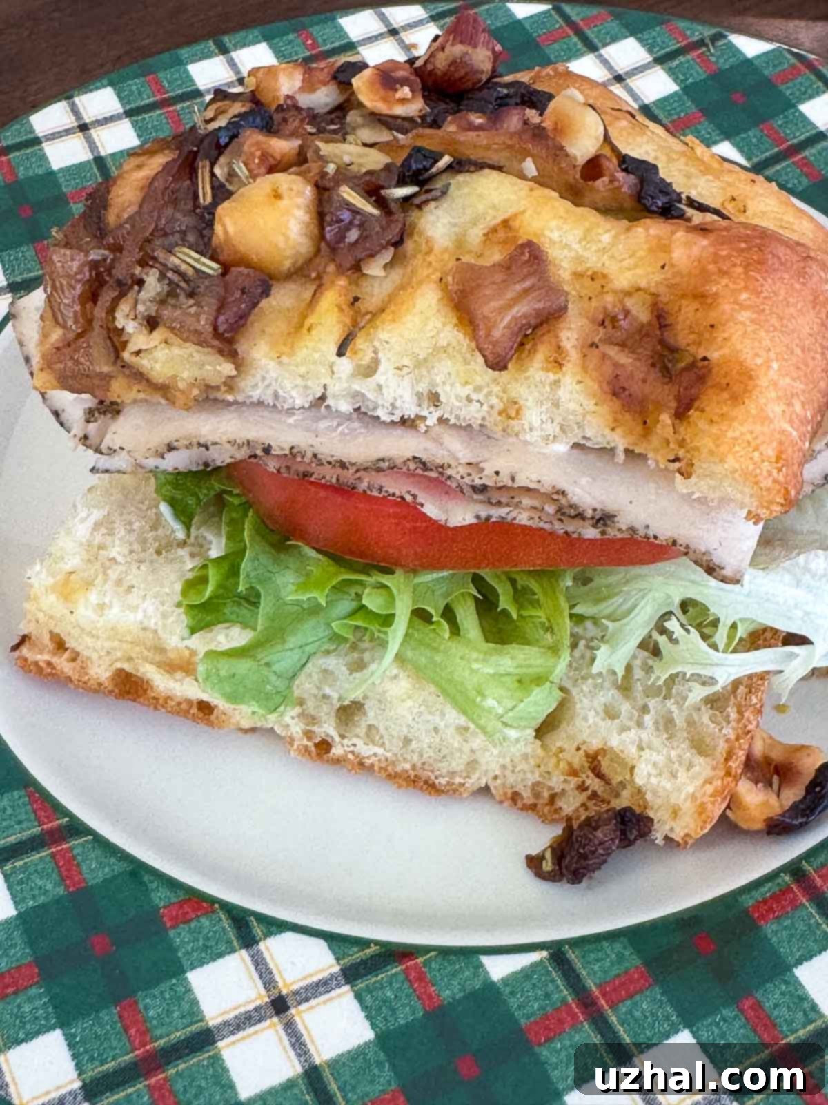 Focaccia used as sandwich bread for turkey sandwich