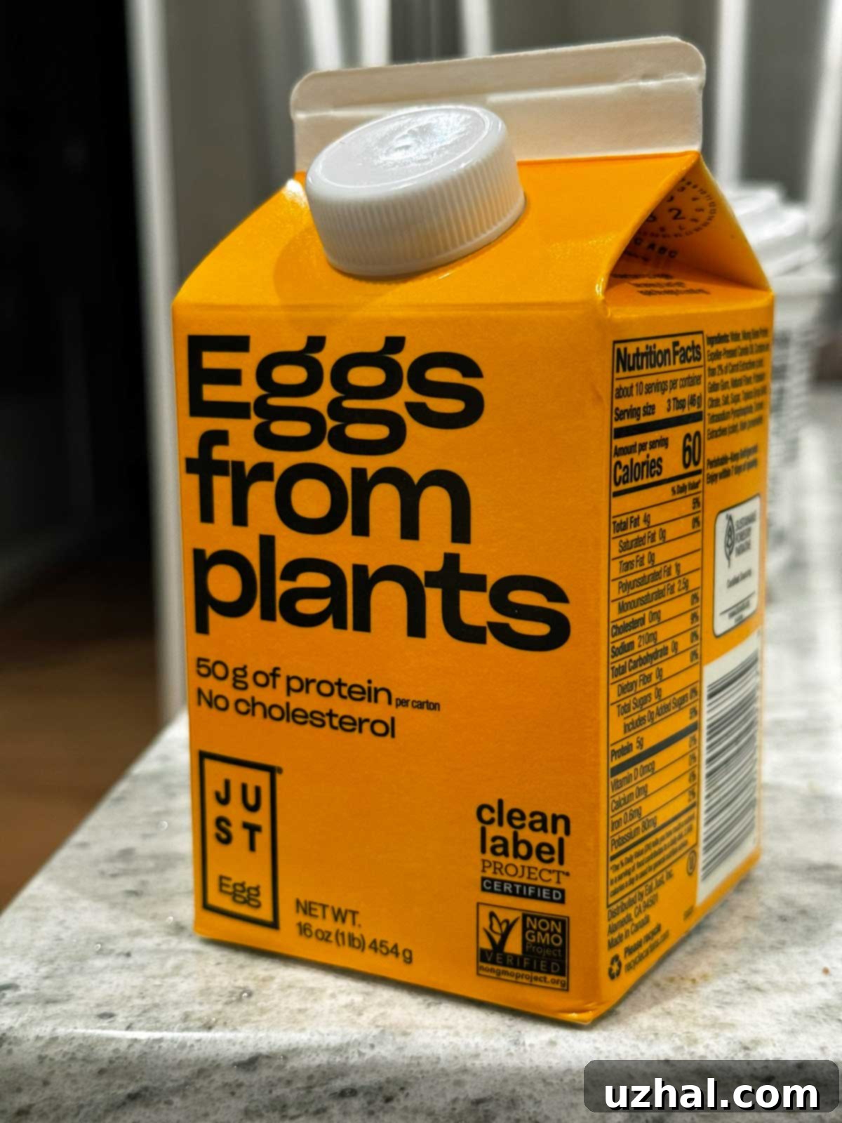 Effortless Autumn Pumpkin Loaf 2 A carton of Just Egg, Egg from Plants to be used in a basic vegan pumpkin bread recipe.